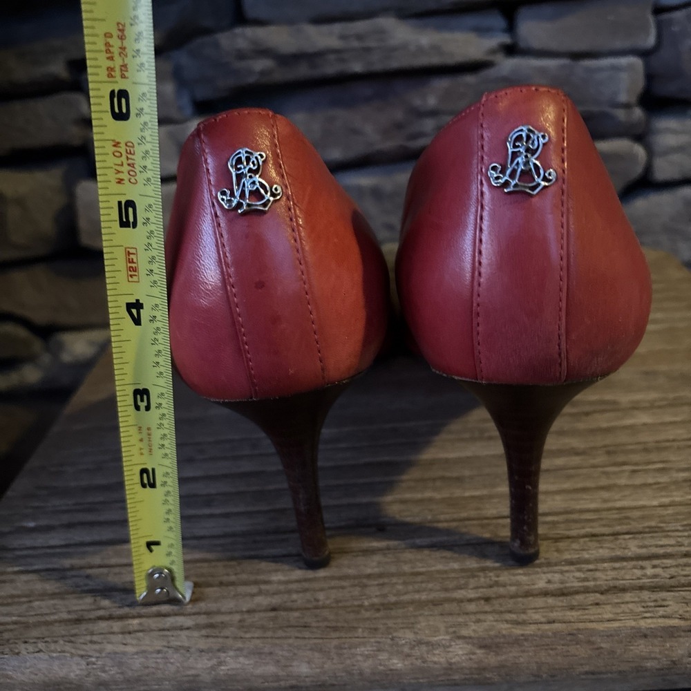 LAUREN RALPH LAUREN STILETTO PUMPS - RED LEATHER - 9.5 B - Picture 8 of 12